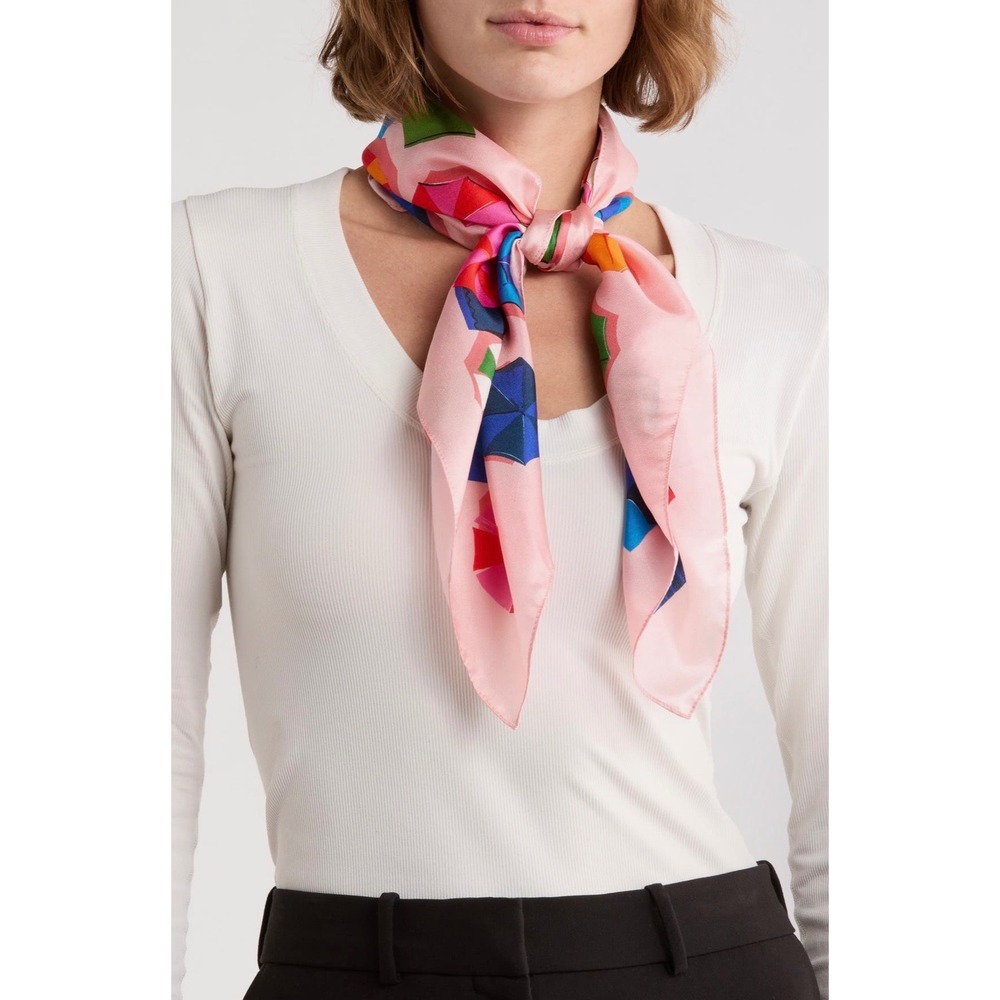 Kate Spade New York Pink Silk Beach Umbrella Print Bandana Scarf Neckerchief NWT